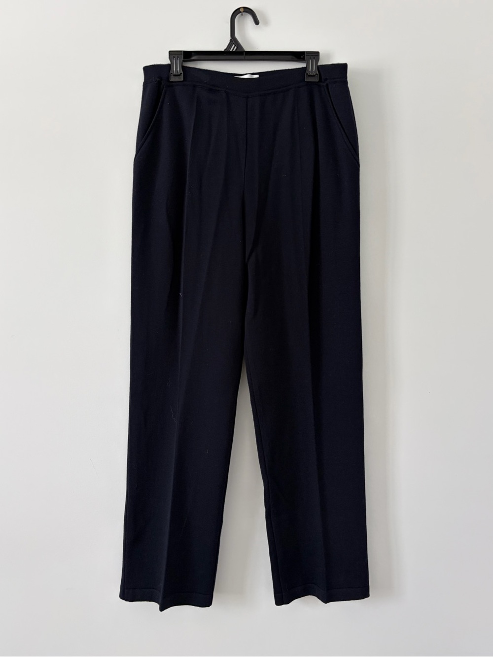 Stizzoli Collection Wool Knit High Rise Pleated Front Navy Blue Trouser Pants 14